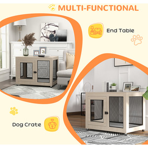 PawHut Dog Kennel Furniture End Table with Two Doors, Cushion - Brown by PawHut