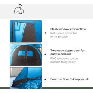 Outsunny Camping Tent with 2 Rooms for 3-4 Persons by Outsunny