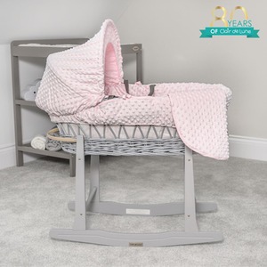 Dimple Grey Wicker Moses Basket - Pink by Clair de Lune