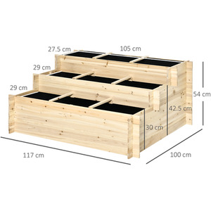 Outsunny 3 Tier Raised Garden Bed - Natural wood finish by Outsunny