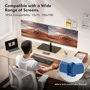 Height Adjustable Twin Monitor Stand with Tempered Glass Base by VonHaus