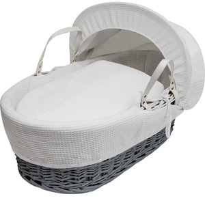 White Waffle Grey Wicker Moses Basket - White by Kinder Valley