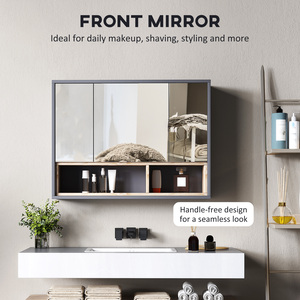 HOMCOM Bathroom Wall Mounted Mirror Cabinet Grey - Grey by HOMCOM