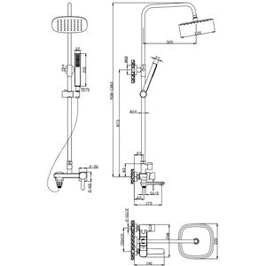 Gold Finishing Shower Set Rainfall Bathroom Mixer Tap Wall Column Handshower - Yellow by Invena