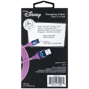 Stitch 6ft USB A To Type-C Braided Charging Cable Blue Face - Lilac by QUEST