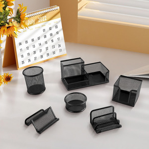 6-Piece Office Storage Metal Pen Holder Set - Black by Livingandhome