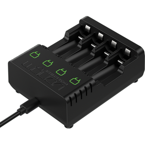 Battery Charging Dock for Rechargeable AA or AAA Batteries Holds 4 - Black by Venom