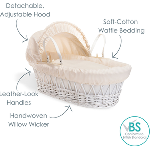 Waffle White Wicker Moses Basket - Cream by Clair de Lune