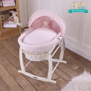 Waffle White Wicker Moses Basket - Pink by Clair de Lune