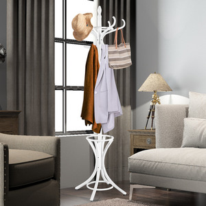 Costway Solid Wood Coat Tree Free Standing Coat Rack Standing Rack - White by Costway