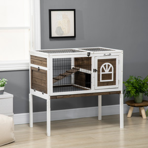 PawHut elevated Wooden Small Animal Cage with Removable Tray - Brown by PawHut