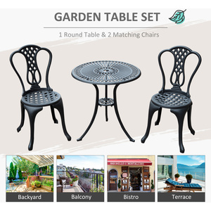 Outsunny 3 Piece Patio Cast Aluminium Bistro Set - Black by Outsunny