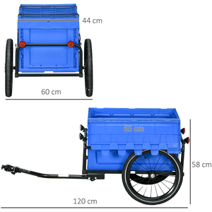 HOMCOM Bike Trailer with 65L Storage Box Foldable Steel Frame B71-062V00BU - Blue by HOMCOM