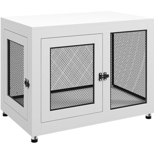 PawHut Dog Kennel Furniture End Table with Two Doors, Cushion - White by PawHut