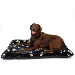 Faux Fur Dog Cage Bed in Paw Print - Black / 48in by Actiaspet