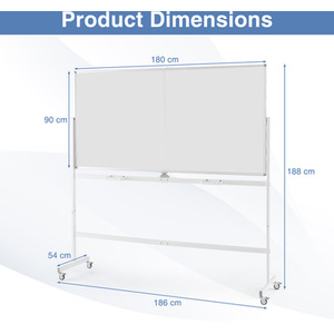 Rolling Whiteboard on Wheels - White by Costway