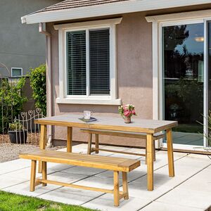 Outsunny 3 Pieces Acacia Wood Garden Dining Set - Natural by Outsunny