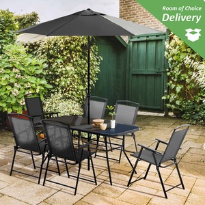 Outsunny 8 Pieces Garden Furniture Set with Parasol Folding Chairs by Outsunny