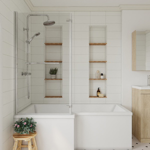 6mm Safety Glass Reversible LShaped Bath Fixed Screen Hinged Return - Chrome by Balterley