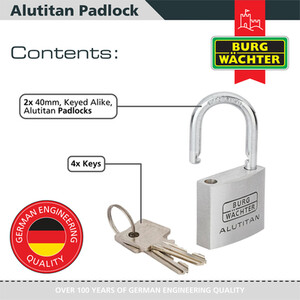 Pack of 2 Alutitan Aluminium Padlocks - Silver / 40mm by Burg-Wachter