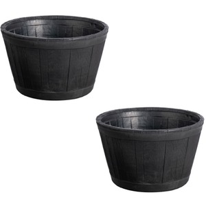 Large Oak Effect Barrel Planter Pot - Black / 2 by SK7