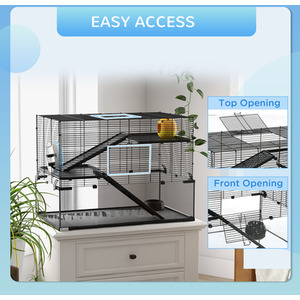 PawHut 3 Tiers Hamster Cage with Ramps, Exercise Wheel - Black / 78.5cm by PawHut