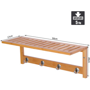 HOMCOM Mounted Bamboo Shelf Clothes Rack - Brown by HOMCOM