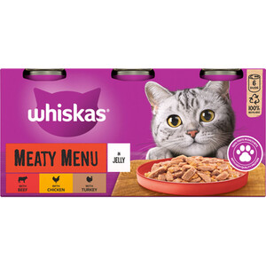 Whiskas 1+ Cat Food Tins in Jelly - Meaty Menu by Whiskas