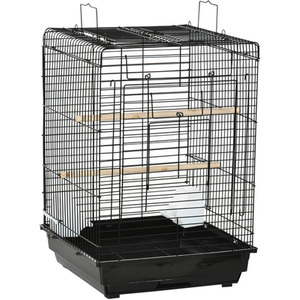 PawHut Bird Cage with Openable Top Stand Tray Handles Feeding Bowls D10 049V01 - Black by PawHut