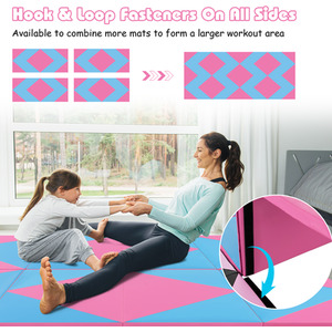 Folding Gymnastics Mat Tumbling Mat - Pink by Costway
