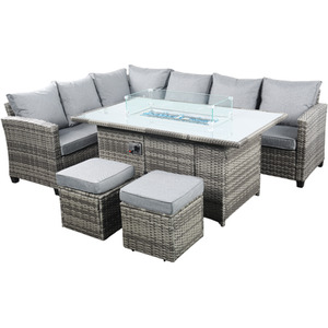 Conwy 8 Seat Fire Pit Corner Rattan Dining Set - Grey by Madefor.living