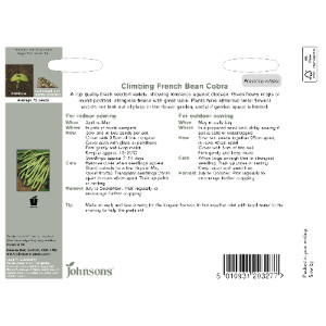 Pack of Cobra Climbing French Bean Seeds by Johnsons