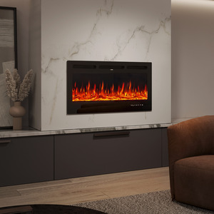 Recessed or Wall-Mounted Electric Fireplace with Adjustable Flame Colours - Black / 102cm by Livingandhome