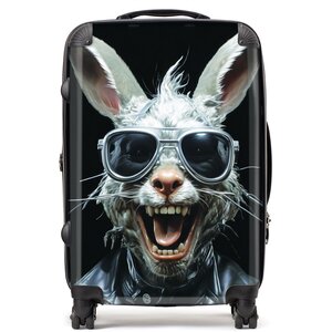 Funky Rabbit Face With Glasses Suitcase - Grey / 80l by Warren Reed - Designer