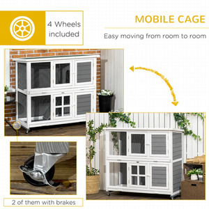 PawHut Small Animal Hutch with Wheels, Wooden Pet Cage House - Grey by PawHut