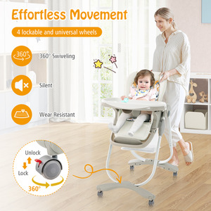 Multifunctional Folding Baby High Chair with Wheels - White by Costway