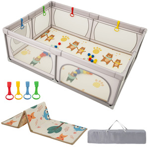 Extra Large Baby Playard Baby Playpen - Grey by Costway