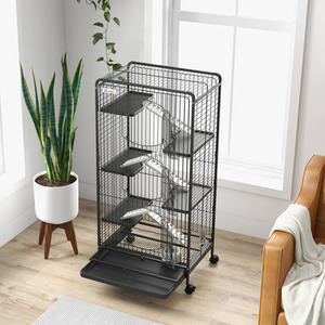 PawHut 6-Level Removable Small Animal Cage, 131cm - Black - Black by PawHut