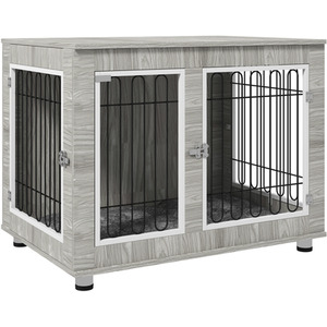 Dog Crate Furniture End Table with Soft Cushion - Grey by PawHut