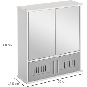 kleankin Bathroom Mirror Cabinet Wall Mount Storage Cupboard - Grey by kleankin