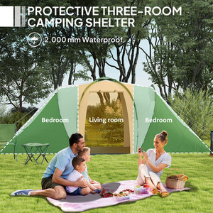 Outsunny 4-6 Man Tunnel Tent with 2 Bedroom and Living Area, Grey and Blue by Outsunny