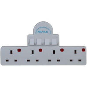 4 Gang Way Switched Mains Plug Wall Adaptor - White by PRO ELEC