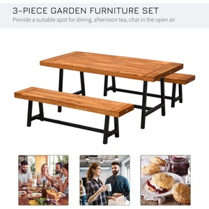Outsunny Garden 3 Pieces Acacia Wood Picnic Table and 2 Benches Set - Natural wood colour by Outsunny