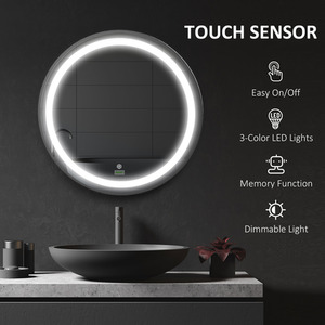 kleankin Round LED Bathroom Mirror Dimmable Lighted with 3 Temperature Colours - Black by kleankin