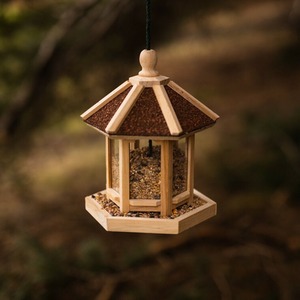 Hanging Wooden Gazebo Bird Feeder - Brown by Garden Mile