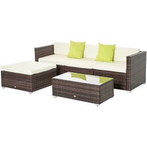 Outsunny 5 Pieces Rattan Sofa Set - Brown by Outsunny