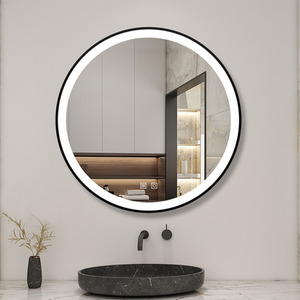 Bathroom Mirror with LED Lights, Black Frame, Round - White / 80cm by AicaBathroom