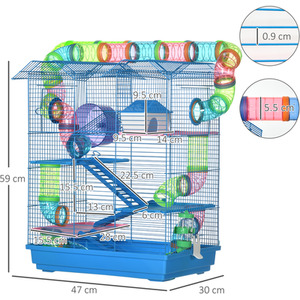 Pawhut 5 Tier Small Animal Cage with Exercise Wheels - Blue by Pawhut