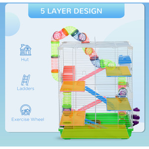 Pawhut 5 Tier Hamster Cage Carrier Habitat with Exercise Wheels, Green - Green by Pawhut