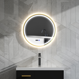 HOMCOM Round Bathroom Mirror with LED Lights Demister Pad - Gold Tone / 60cm by HOMCOM
